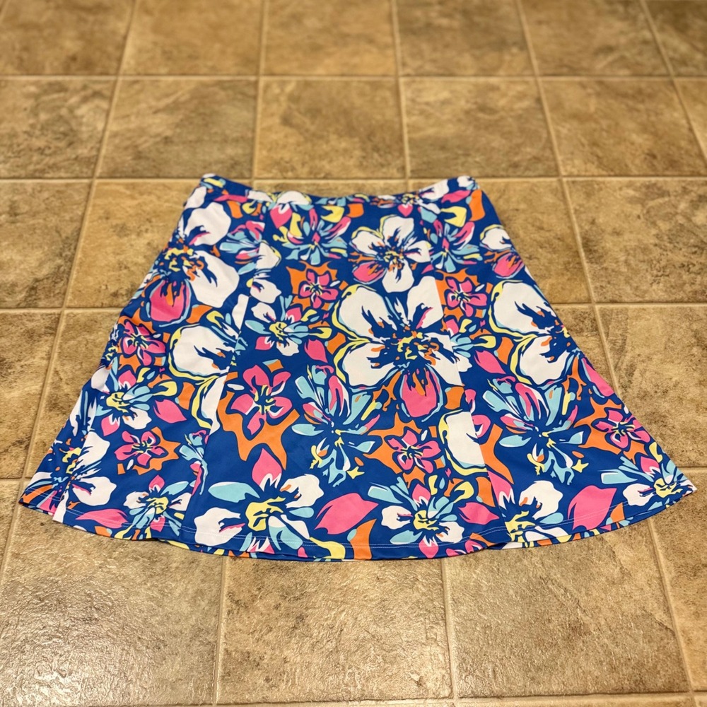 Monterey Club Floral Golf Skort Blue Pink Tropical Print‎ Side Zip XL 2911-010 - Picture 11 of 12
